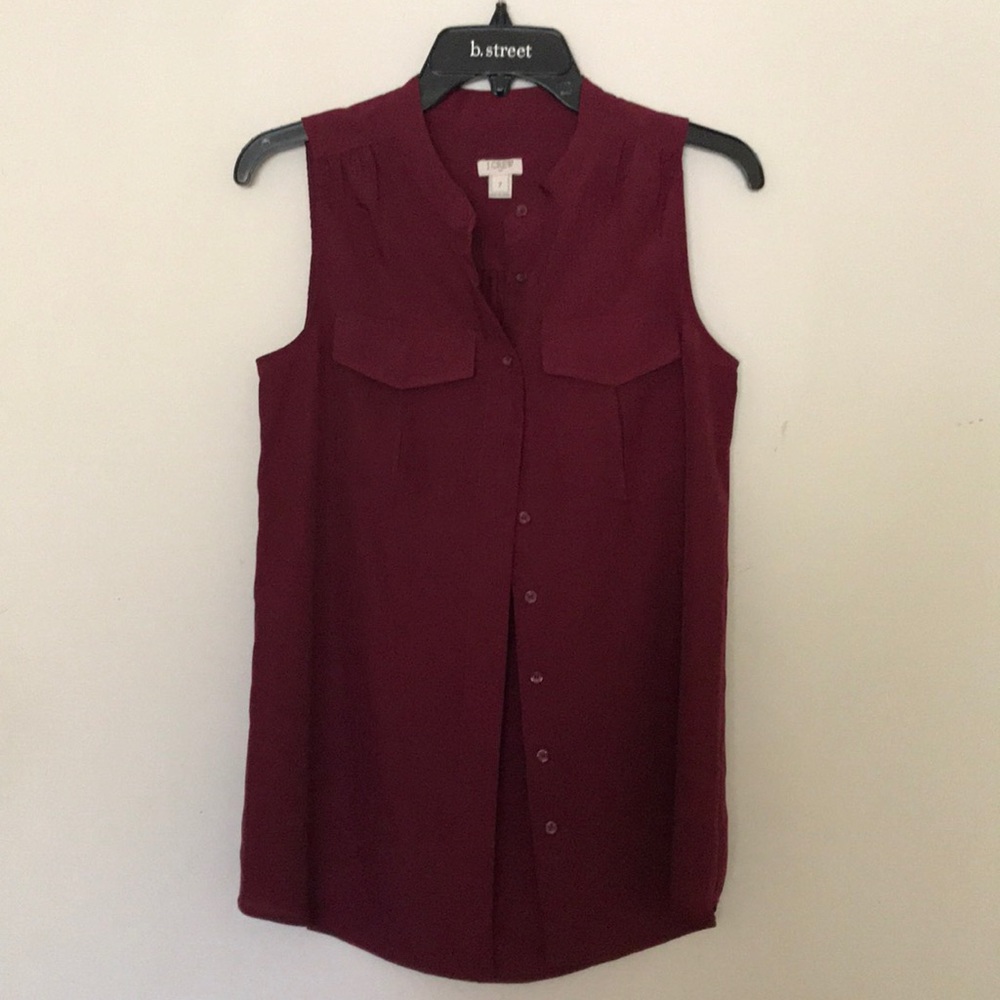 J. Crew Burgundy Sleeveless Button Down Top